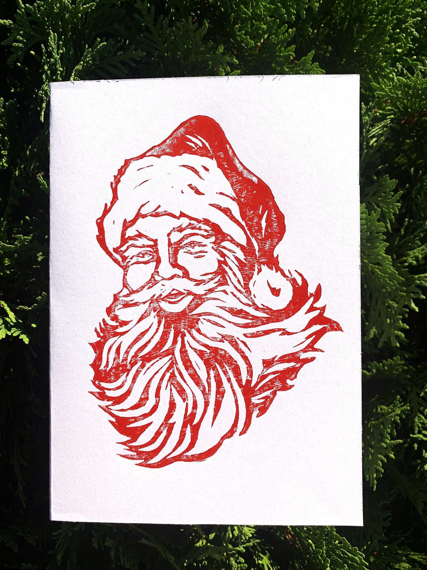 Sapphorica Creations- Vintage Santa Hand-Printed Linocut Art Card - Sapphorica Creations