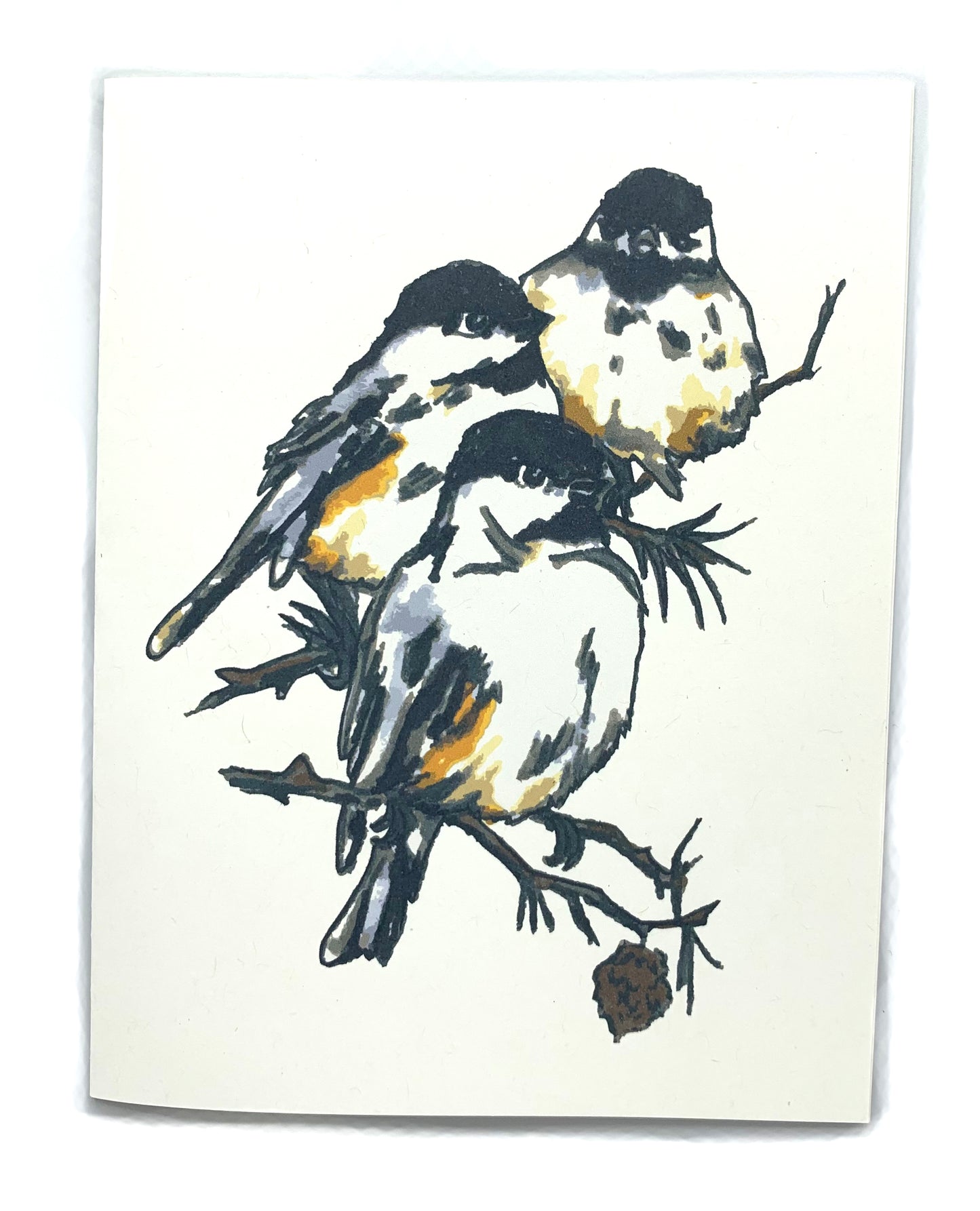 Sapphorica Creations Three Chickadees Hand-Illustrated Art Card - Sapphorica Creations