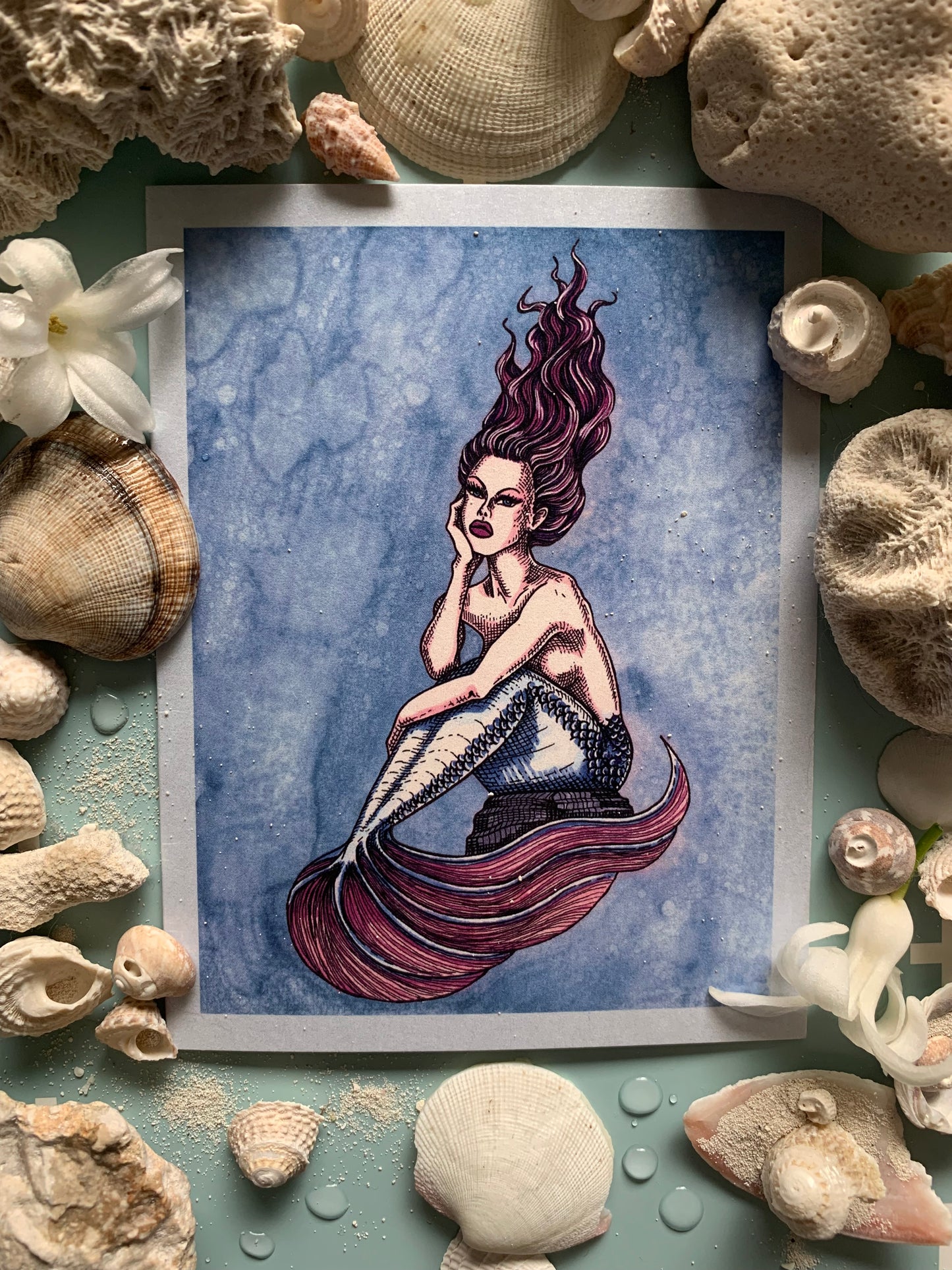 Sapphorica Creations- Mystic Mermaid Illustrated Art Card + Sticker - Sapphorica Creations