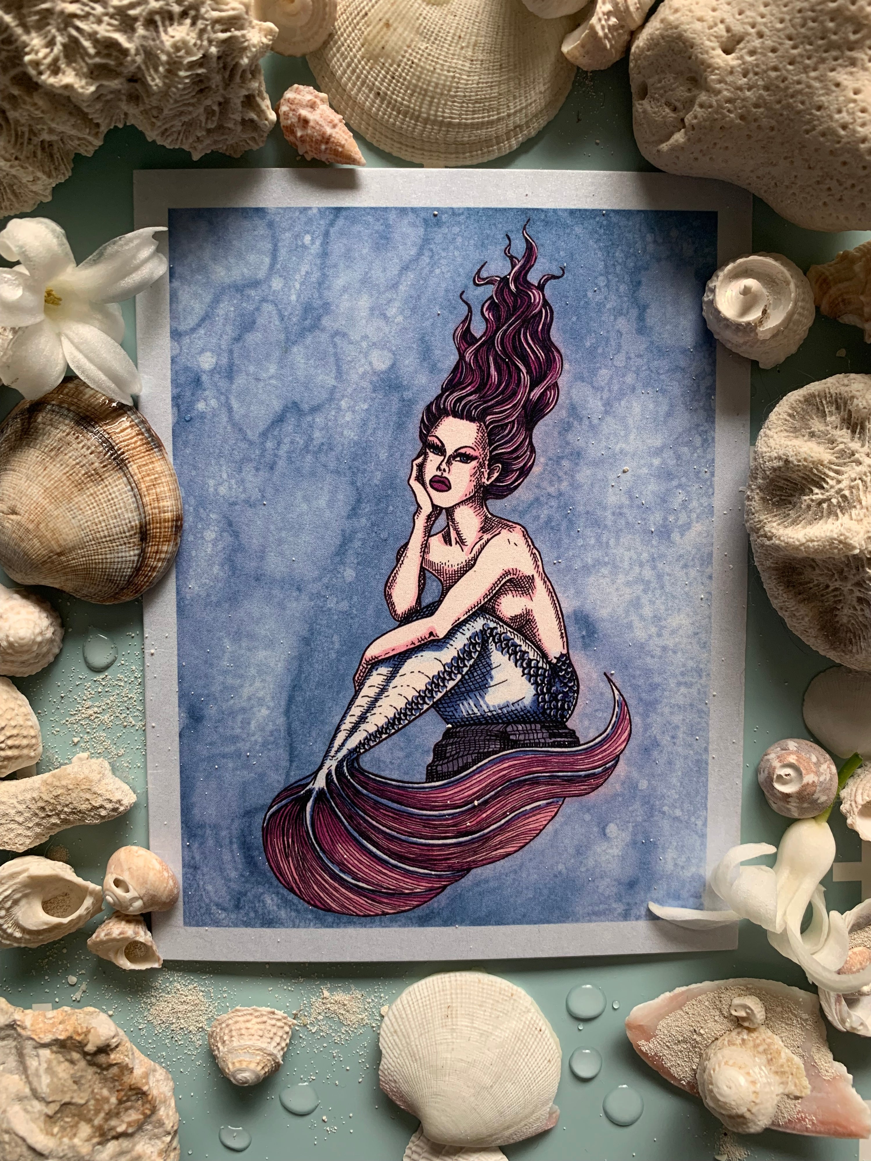 Sapphorica Creations- Mystic Mermaid Illustrated Art Card + Sticker - Sapphorica Creations