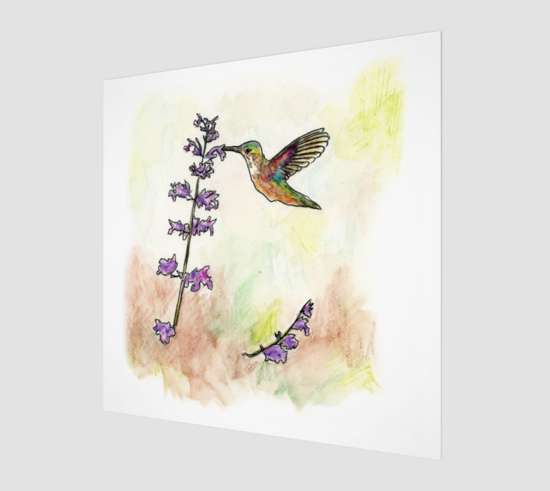 Woodland Wildflower Larkspur Hummingbird Art Print x Sapphorica Creations - Sapphorica Creations