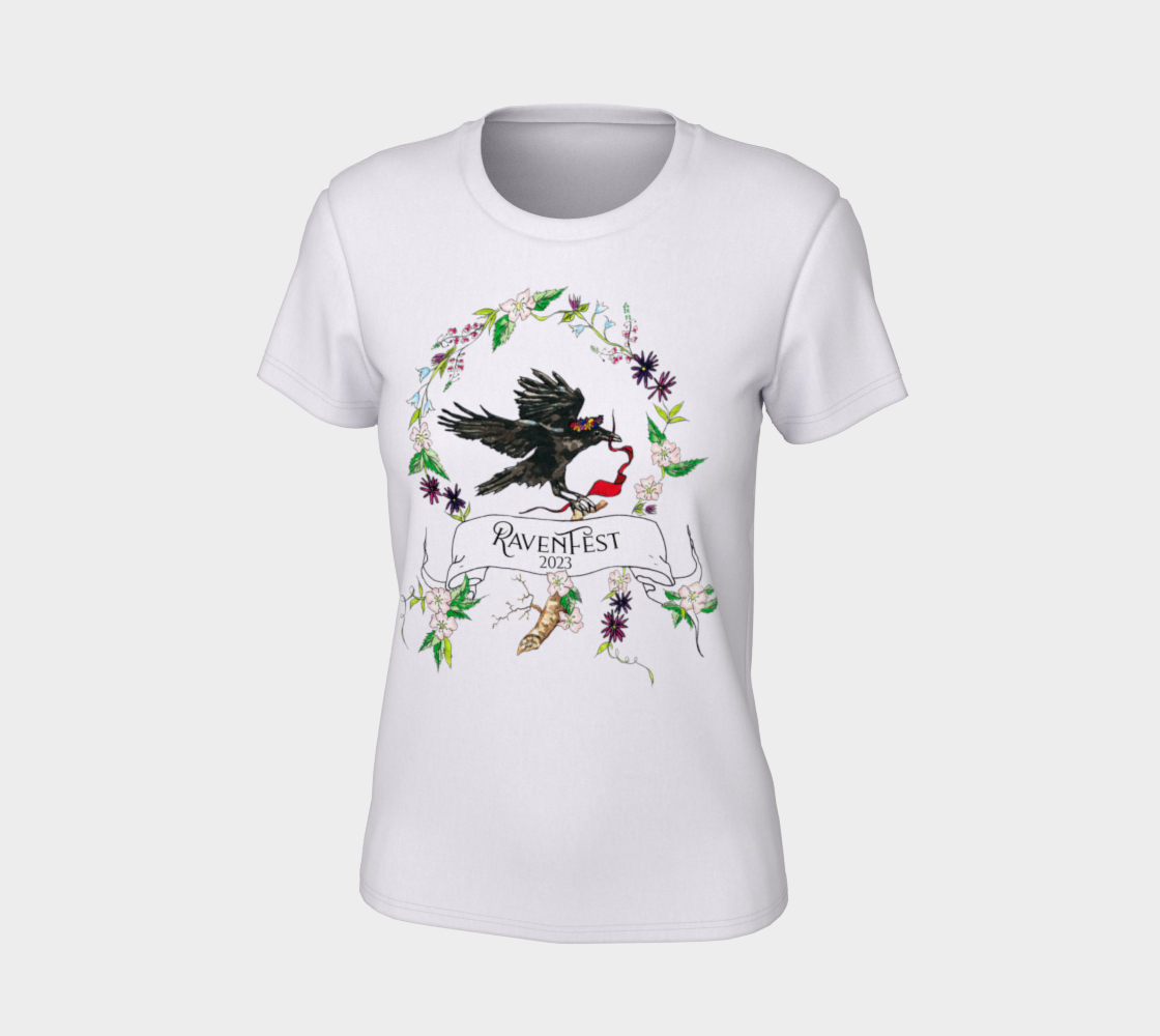 Woodland Wildflower RavenFest 2023 Women's White & Grey Tee x Sapphorica Creations - Sapphorica Creations