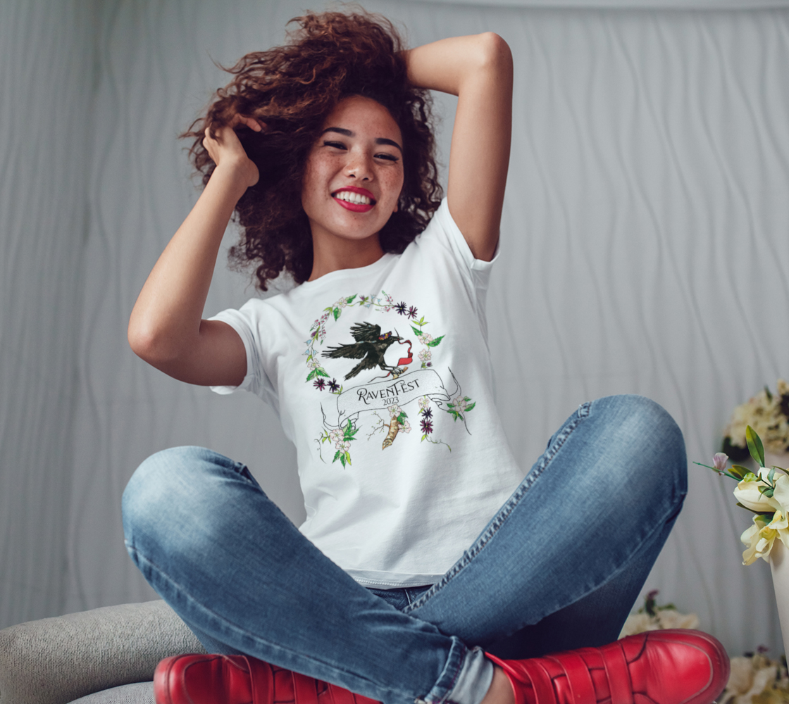 Woodland Wildflower RavenFest 2023 Women's White & Grey Tee x Sapphorica Creations - Sapphorica Creations