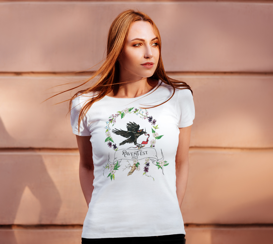 Woodland Wildflower RavenFest 2023 Women's White & Grey Tee x Sapphorica Creations - Sapphorica Creations
