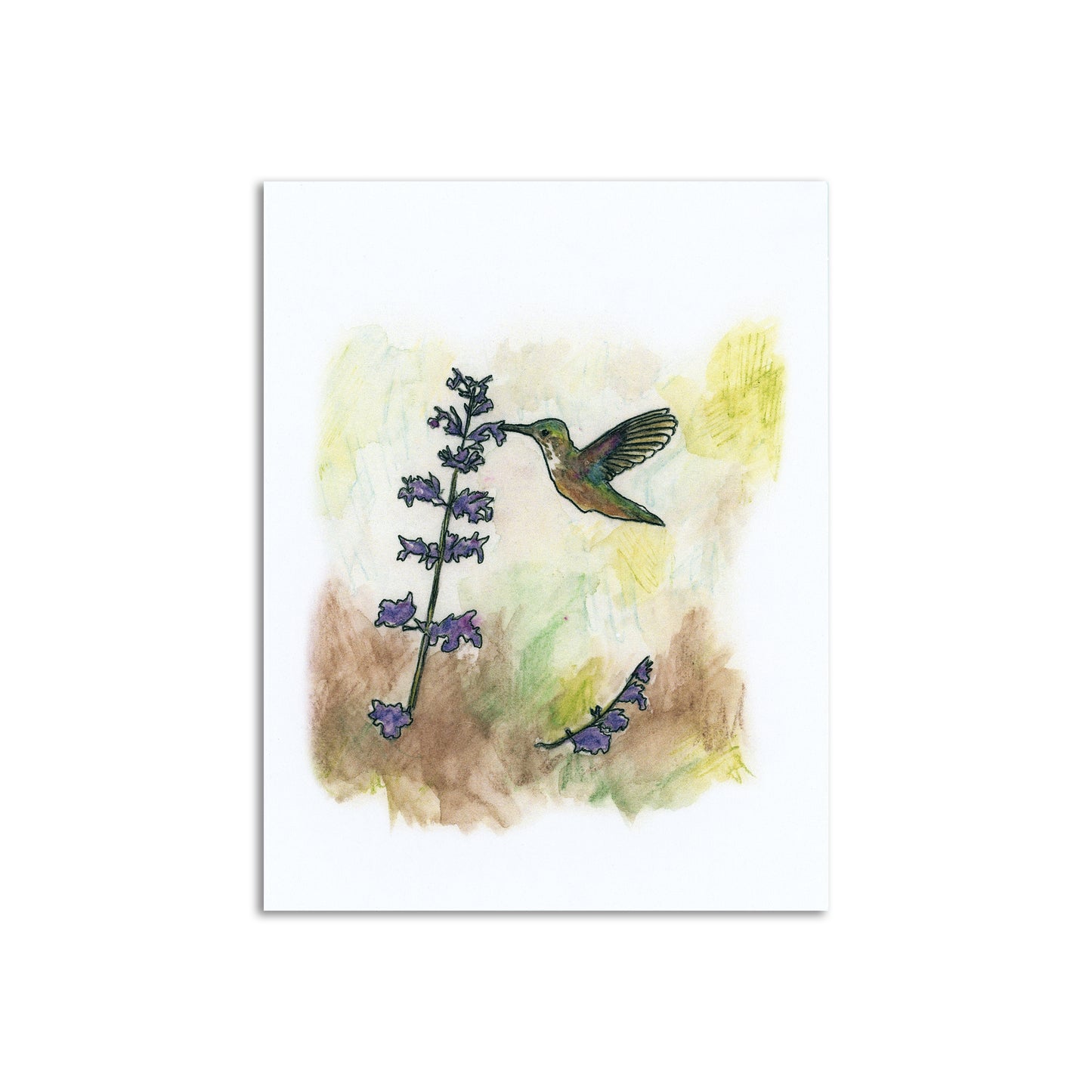 Woodland Wildflower x Sapphorica Creations- Larkspur & Hummingbird Art Card - Sapphorica Creations 