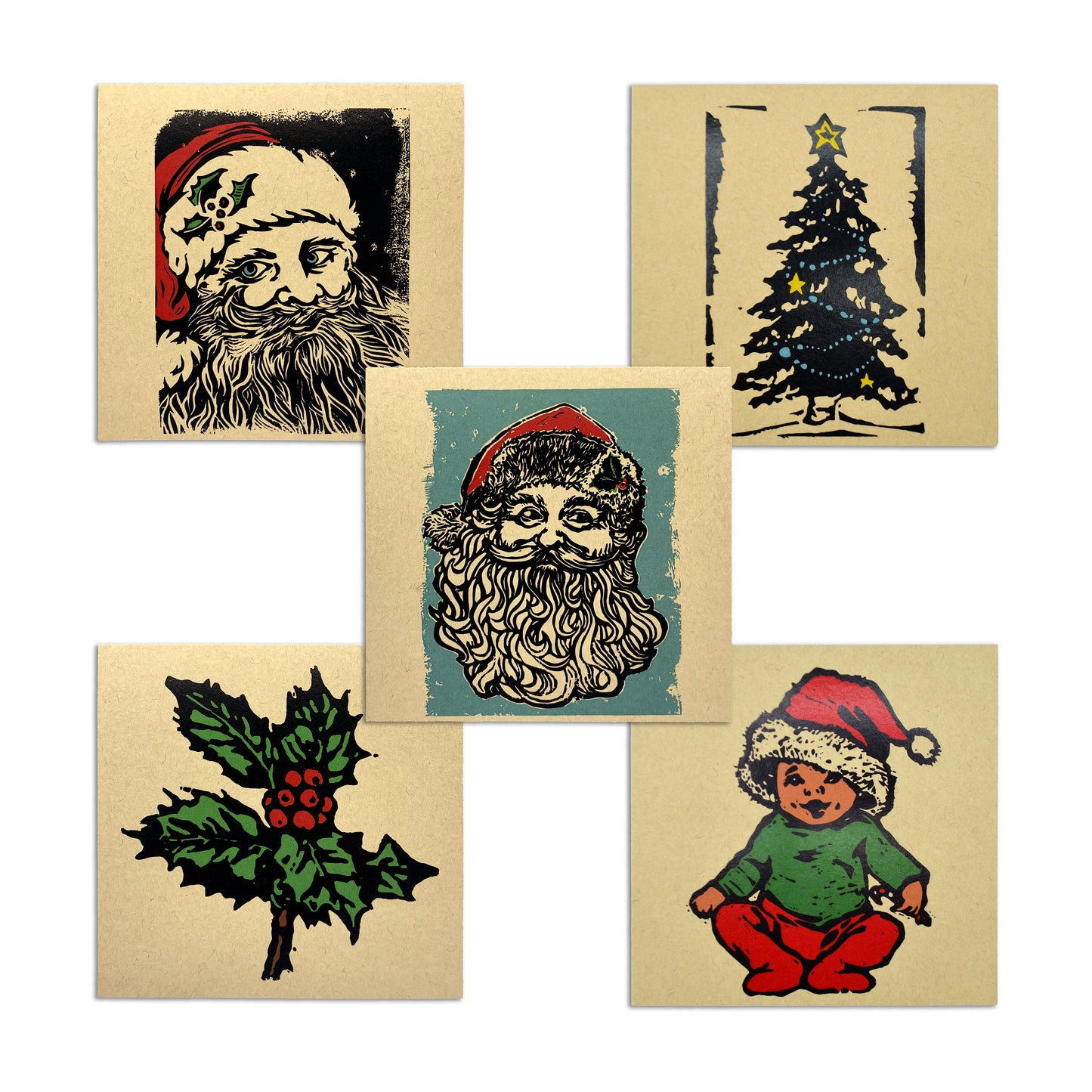 Sapphorica Creations Holiday Art Card- Linocut Merry Tree - Sapphorica Creations 