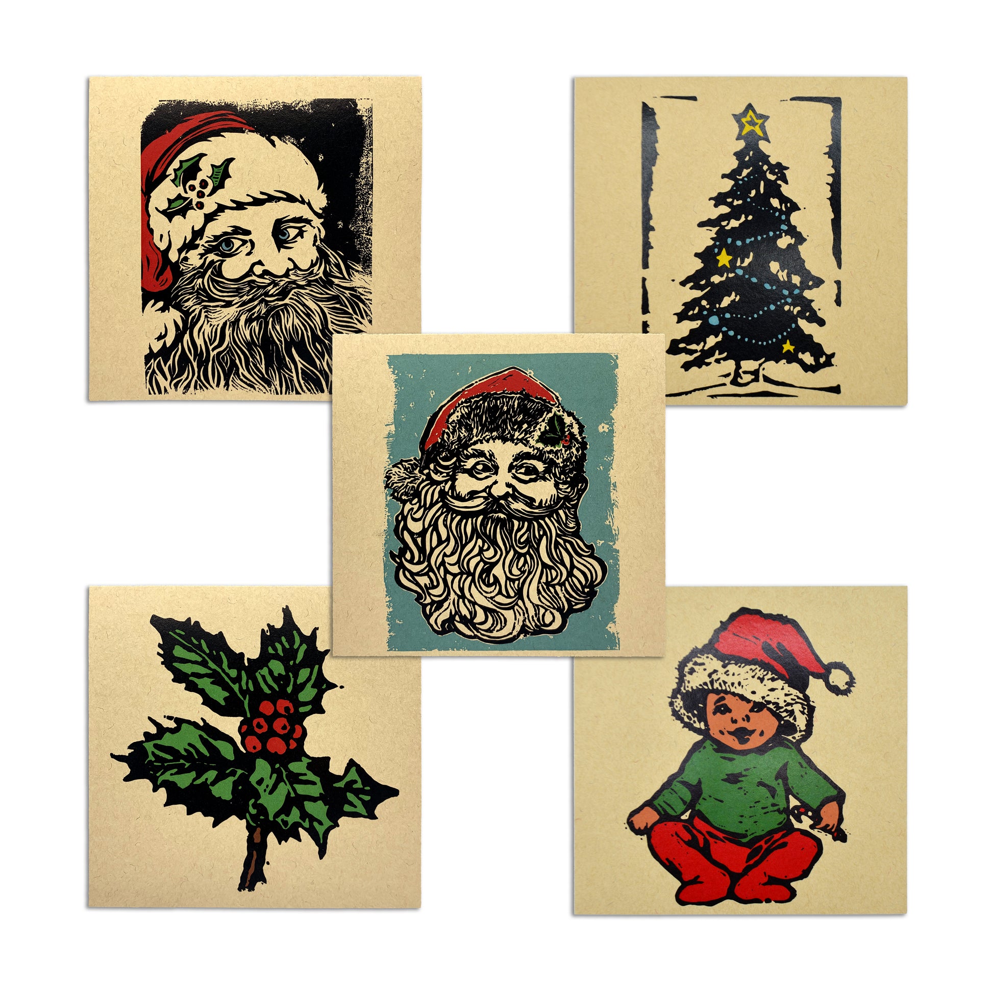 Sapphorica Creations Holiday Art Card- Linocut Santa Baby - Sapphorica Creations 