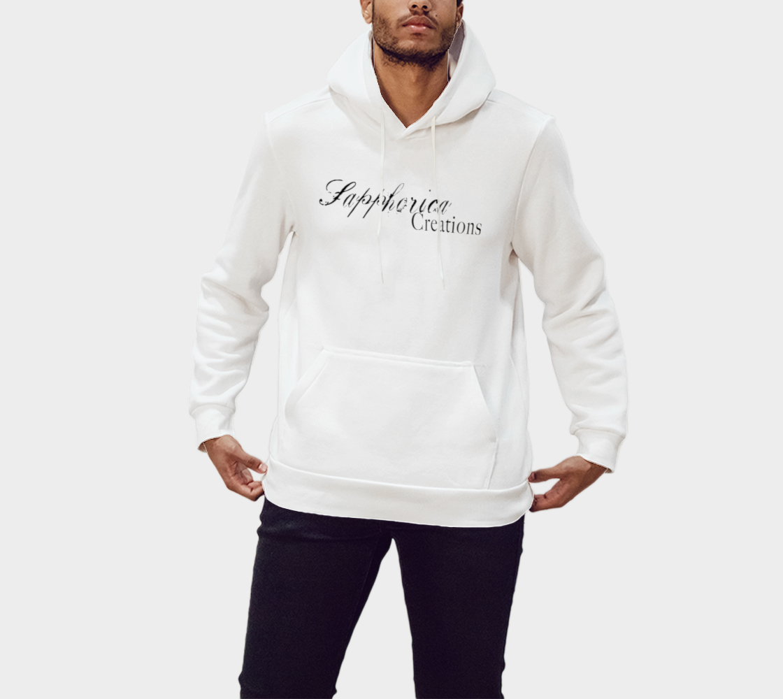 Sapphorica Creations branded unisex hoodie. Black Print on light colored hoodie