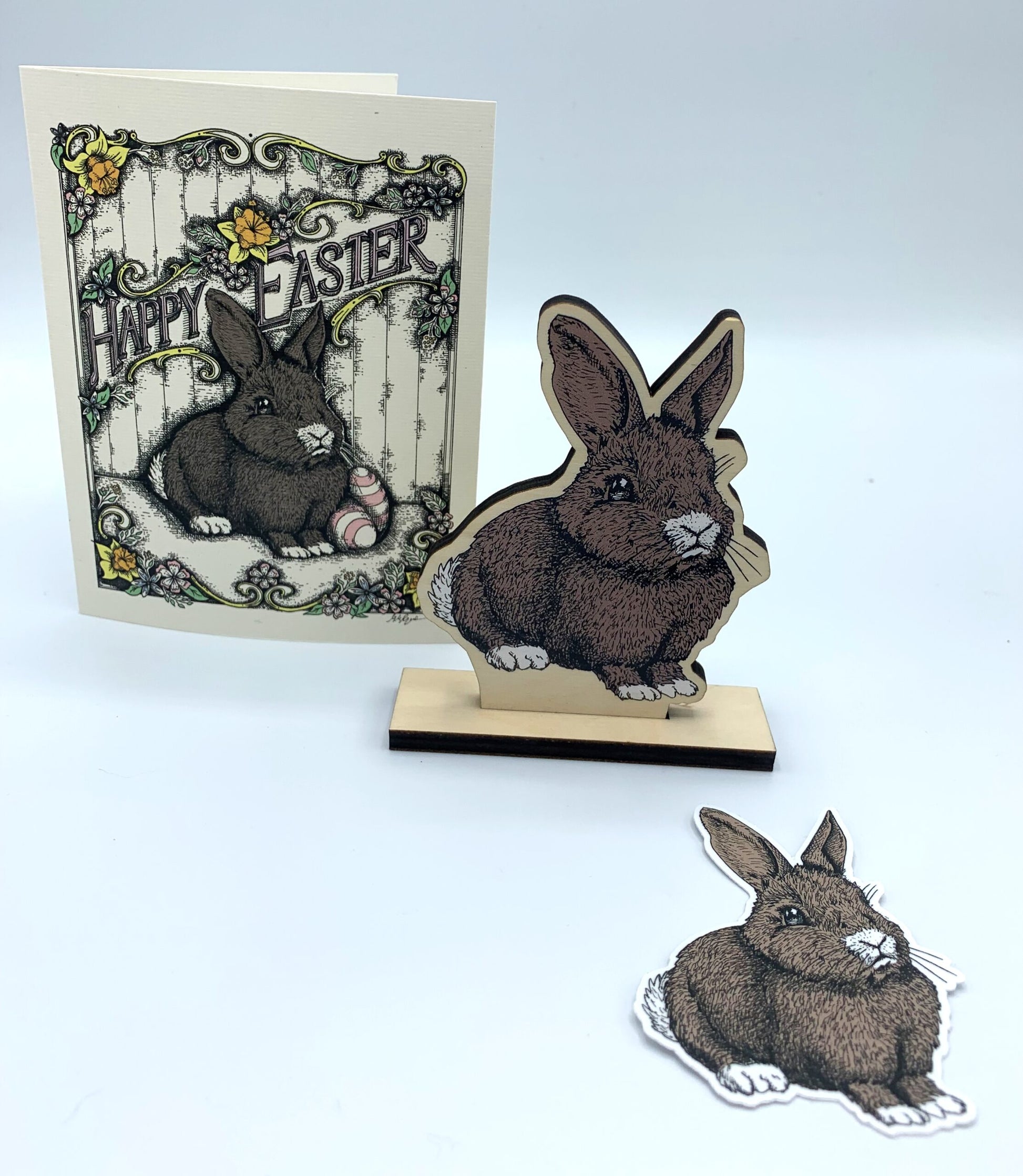 Sapphorica Creations- Henry the Bunny Art Card, Wooden Decor and Sticker