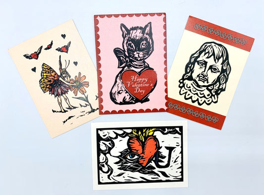 Sapphorica Creations- Valentine's Day Linocut Mini Art Card Collection