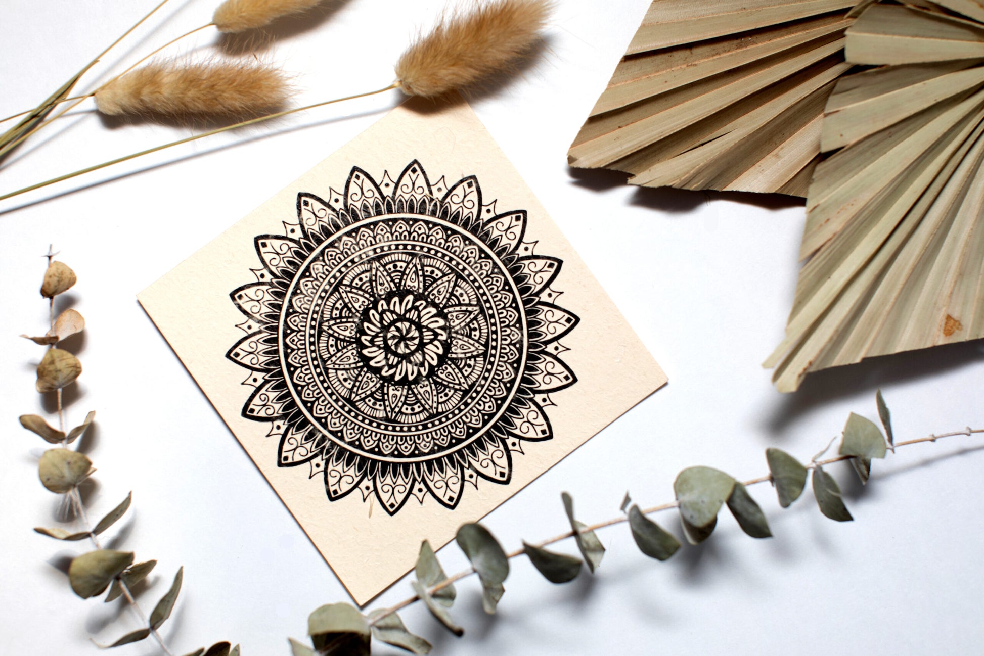 Sapphorica Creations- Sunflower Mandala- Ink Illustrated Art Card