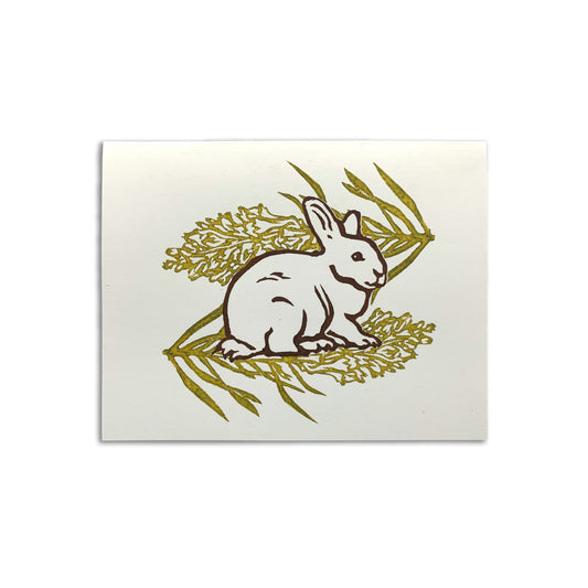 Sapphorica Creations- Bunny Snapdragon Linocut Art Card - Sapphorica Creations 