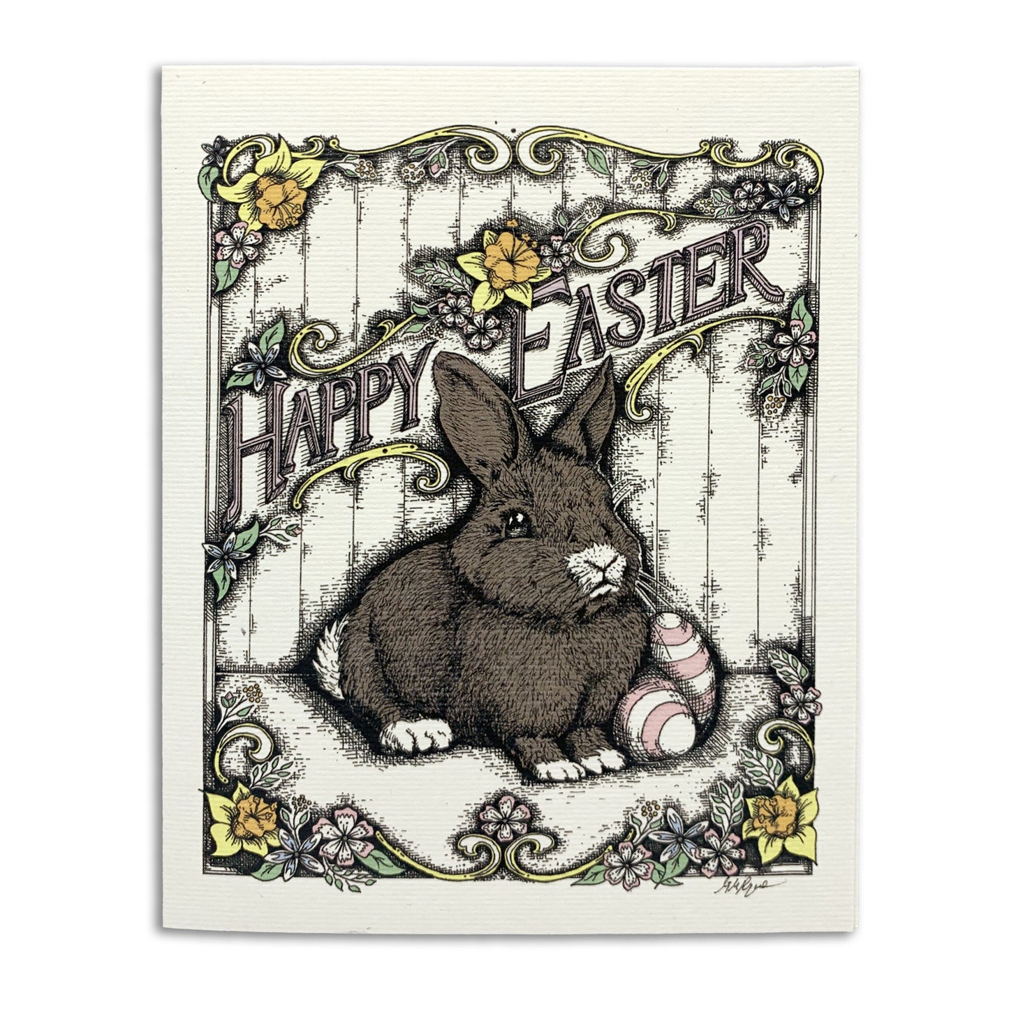 Sapphorica Creations- Henry the Bunny Vintage inspired, Hand-illustrated Art Card