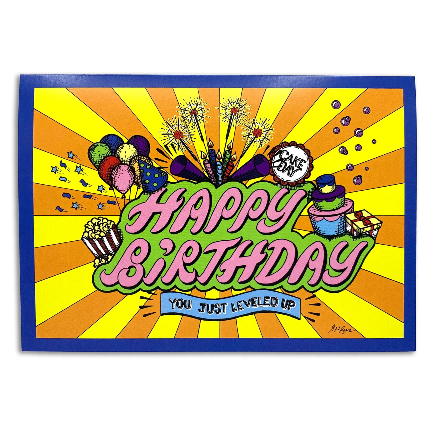 Sapphorica Creations- Happy Birthday- Leveled Up, Hand-illustrated Art Card