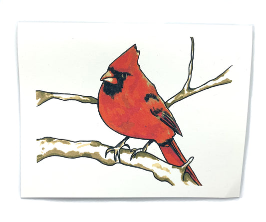 Sapphorica Creations Baby Cardinal Hand-Illustrated Art Card - Sapphorica Creations 