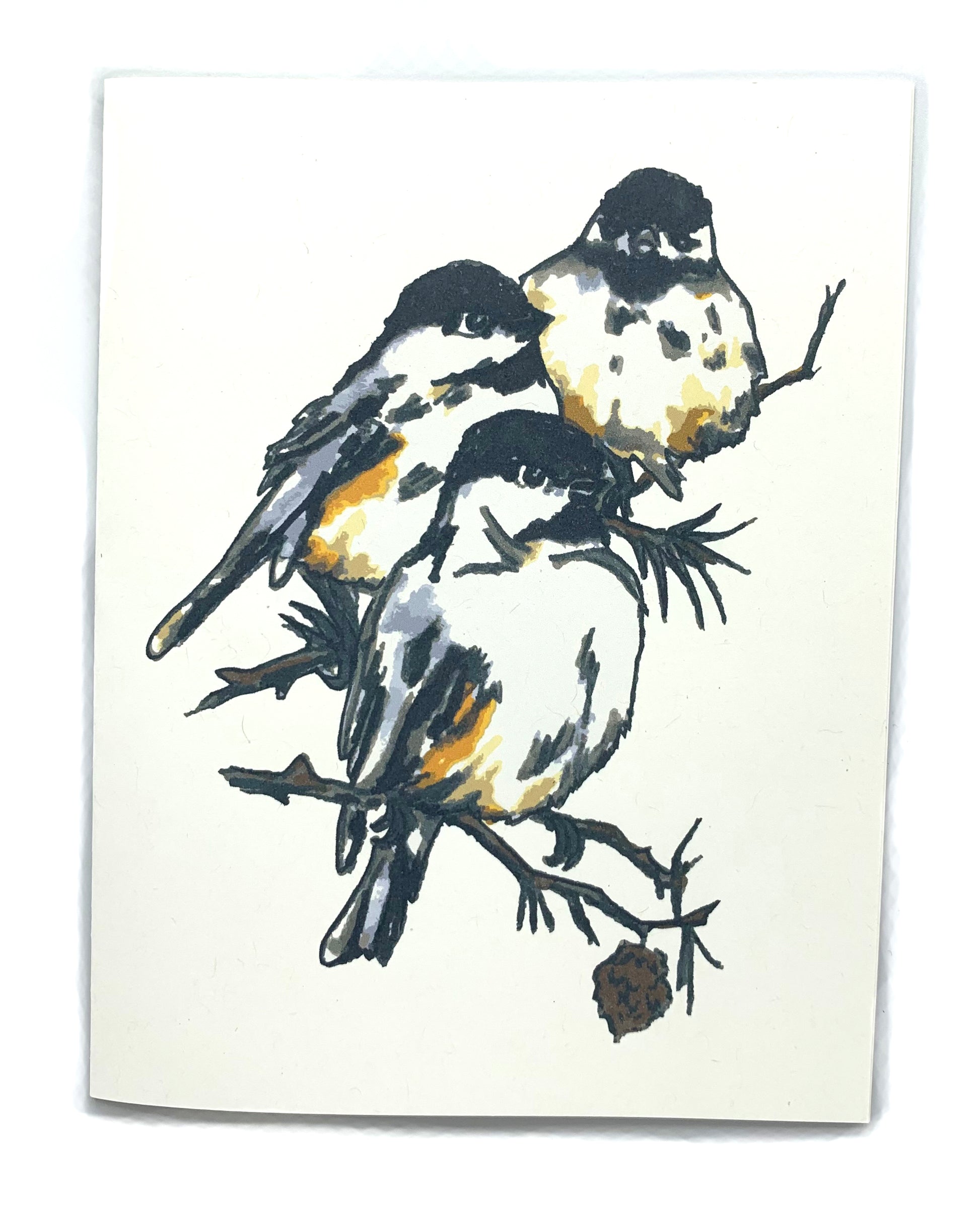 Sapphorica Creations Three Chickadees Hand-Illustrated Art Card - Sapphorica Creations 