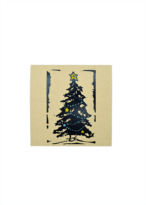 Sapphorica Linocut Merry Tree Art Card