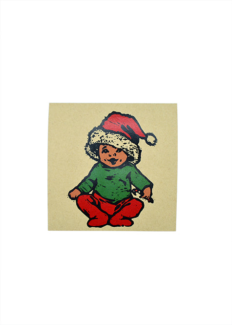 Sapphorica Linocut Santa Baby Art Card