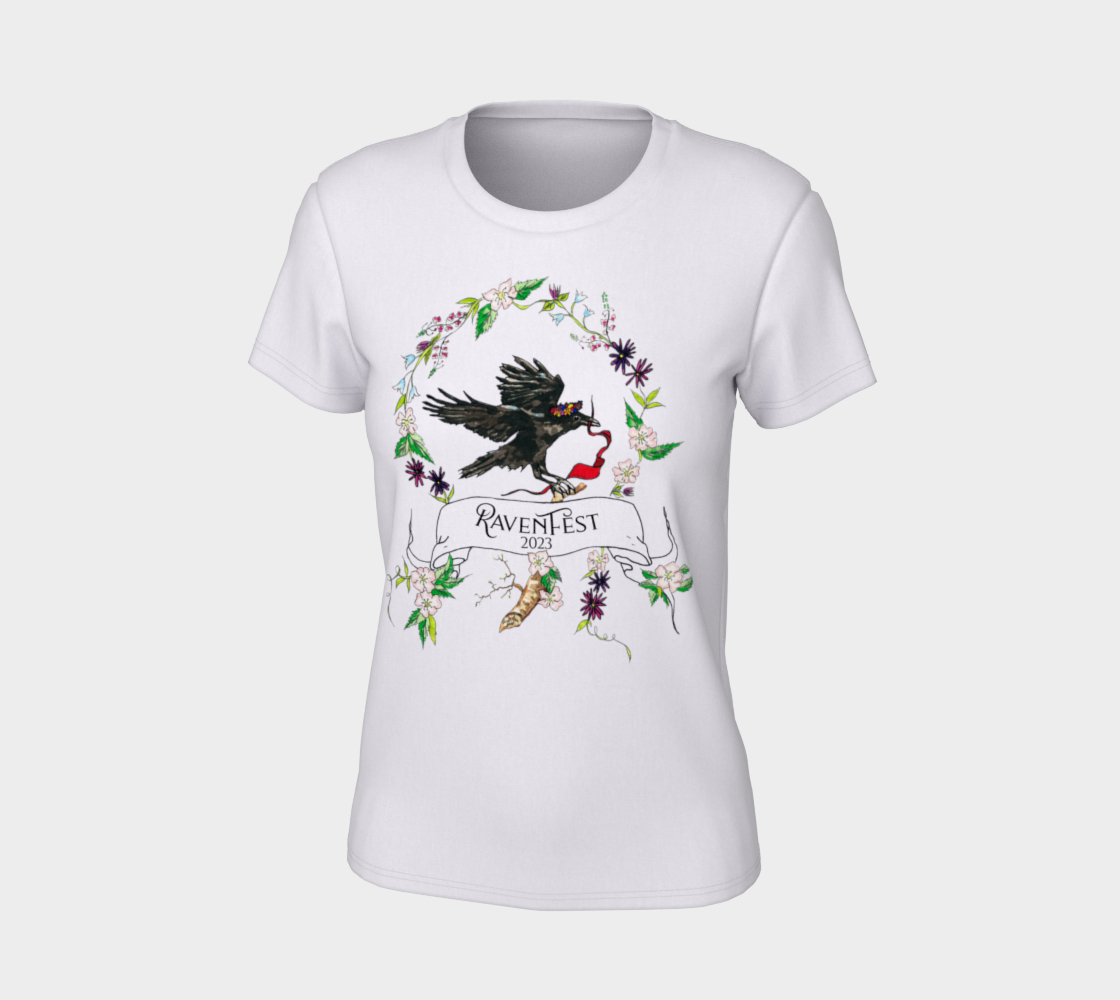 Woodland Wildflower RavenFest 2023 Women's White & Grey Tee x Sapphorica Creations - Sapphorica Creations 